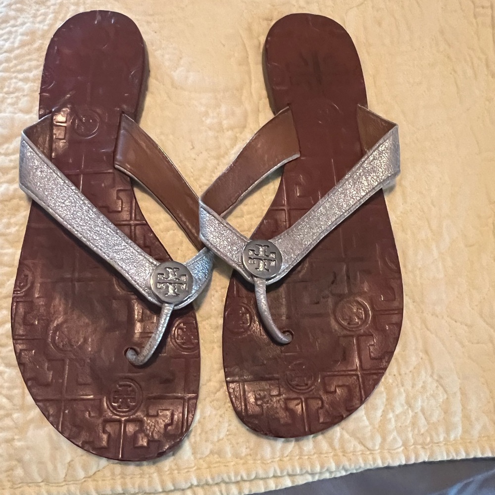 Tory Burch Silver and Brown Sandals